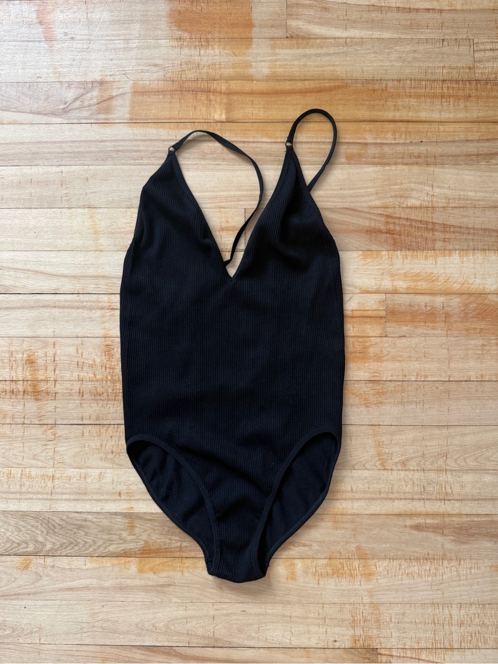 Urban Outfitters Black Backless Ribbed V-Neck Bodysuit